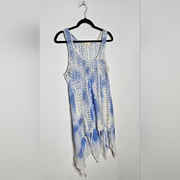 Boston Proper Crochet Flowy Blue White Tank Top Swim Coverup Beach Womens Small - Picture 3 of 6